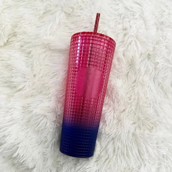 Starbucks Other - STARBUCKS | Cold Cup Tumbler Cup Straw Venti Summer Ombré Pink Navy Blue | 24 oz